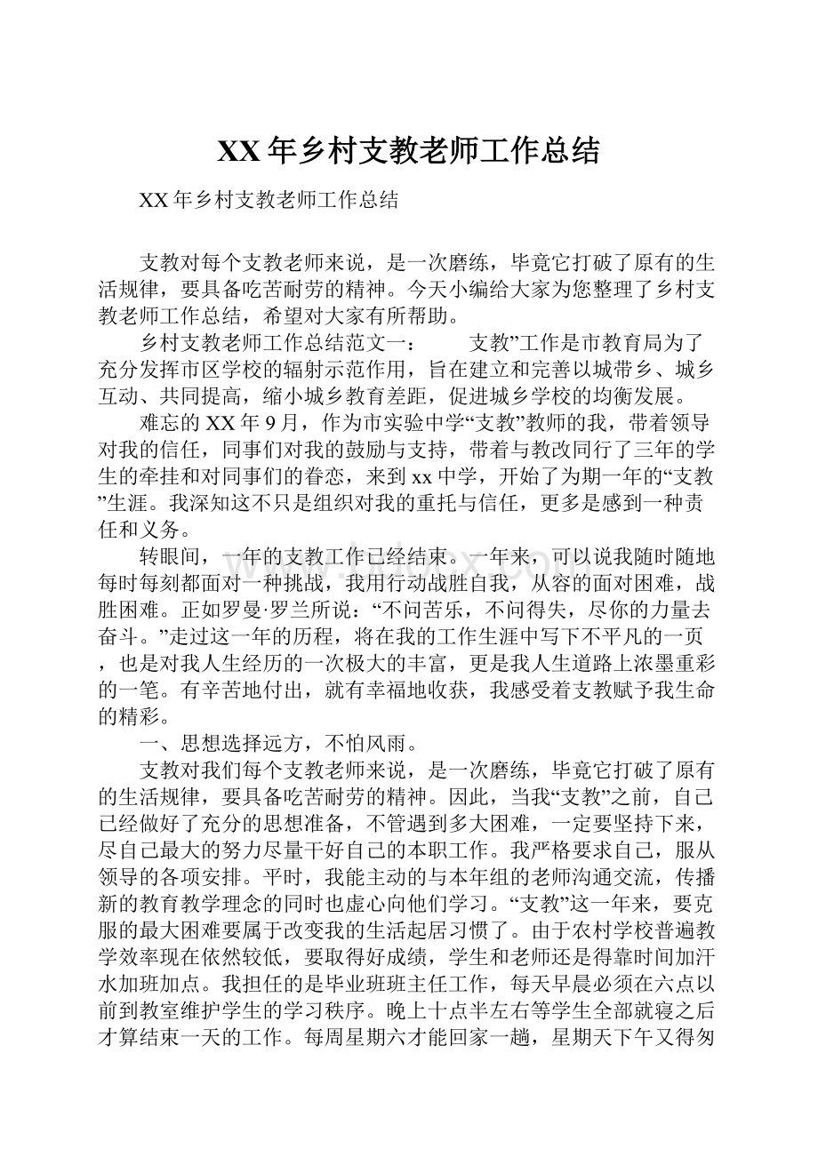 XX年乡村支教老师工作总结.docx