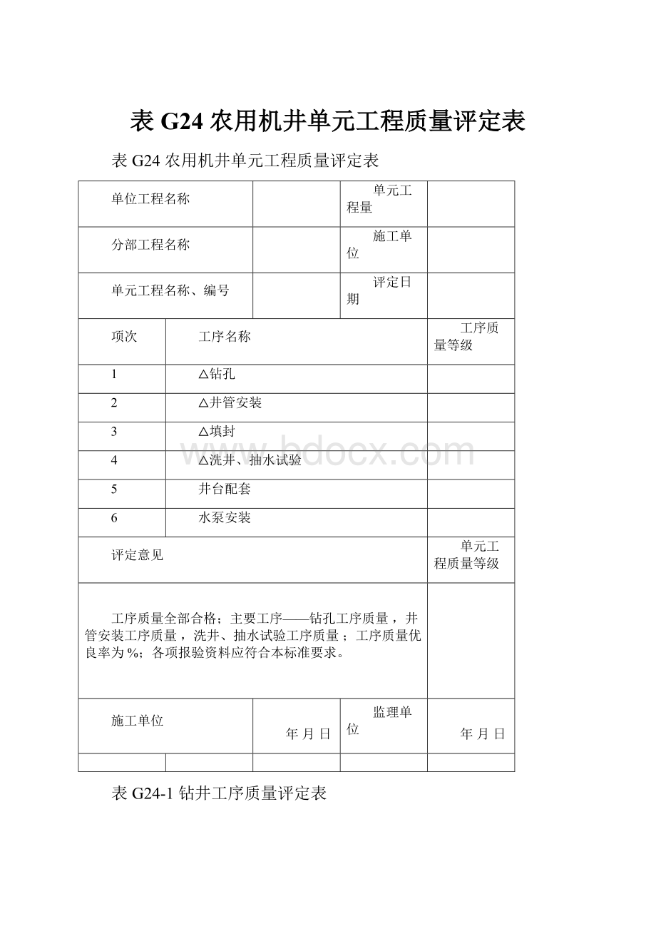 表G24 农用机井单元工程质量评定表.docx