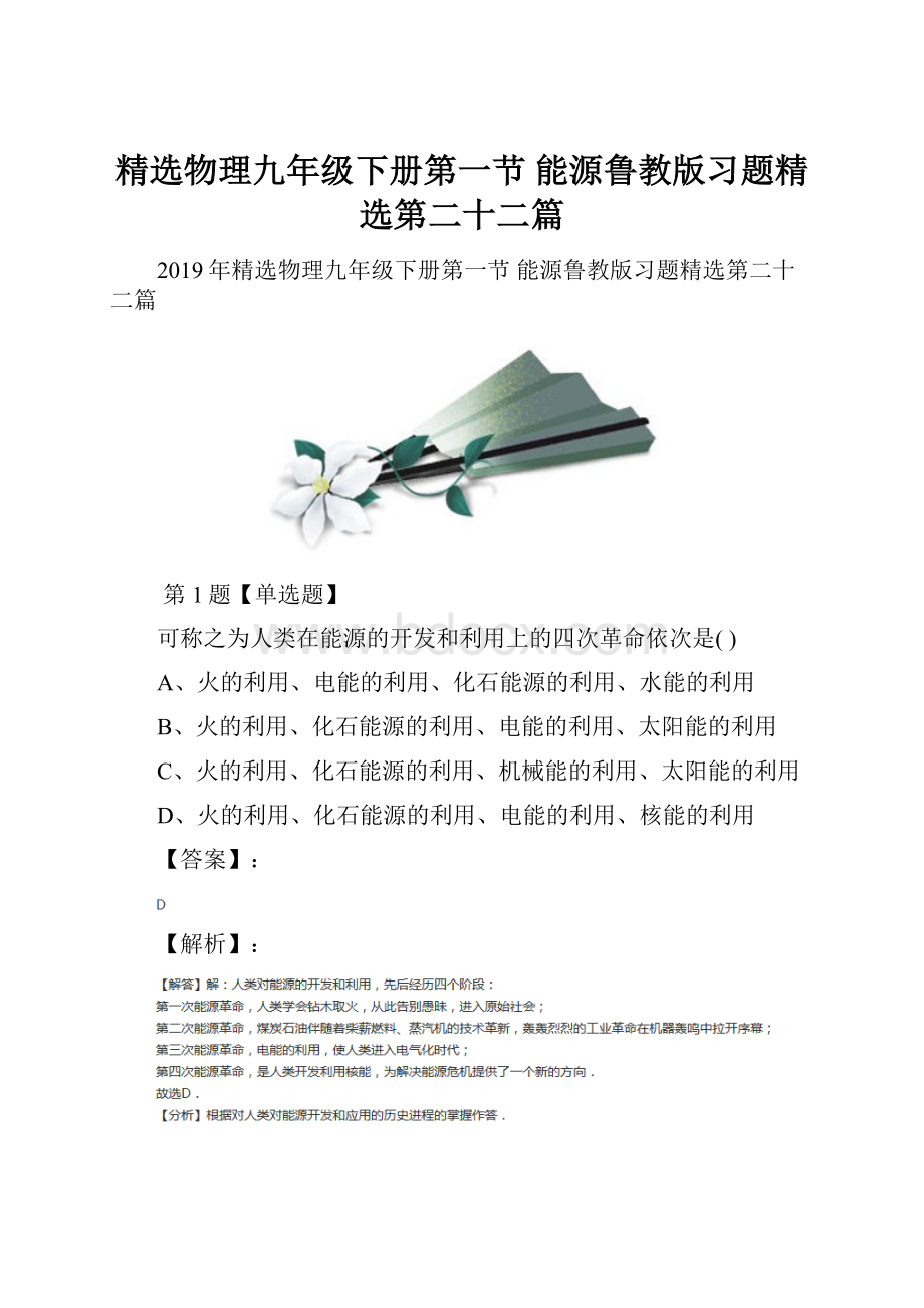 精选物理九年级下册第一节 能源鲁教版习题精选第二十二篇.docx