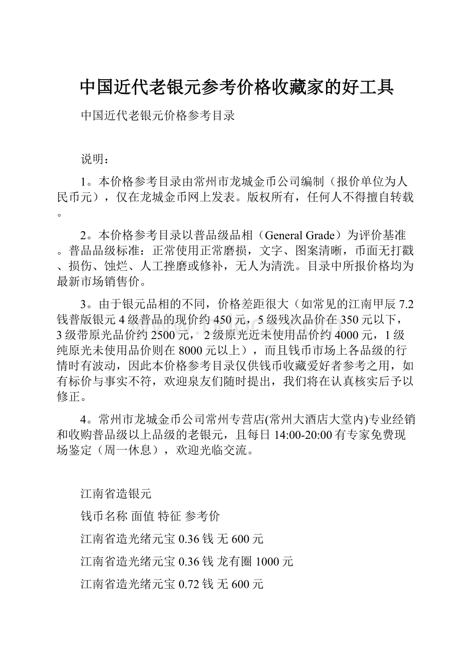 中国近代老银元参考价格收藏家的好工具.docx