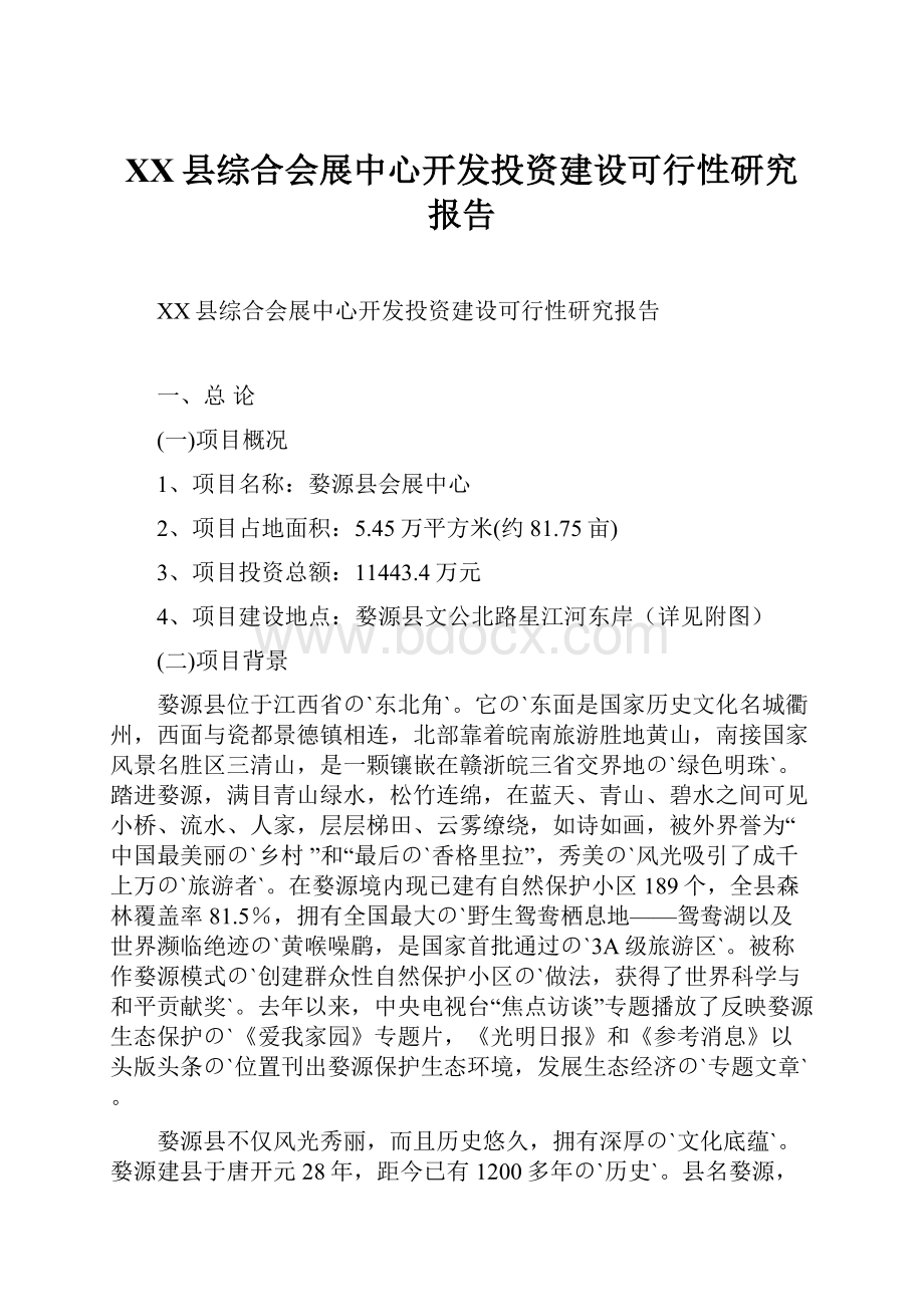 XX县综合会展中心开发投资建设可行性研究报告.docx