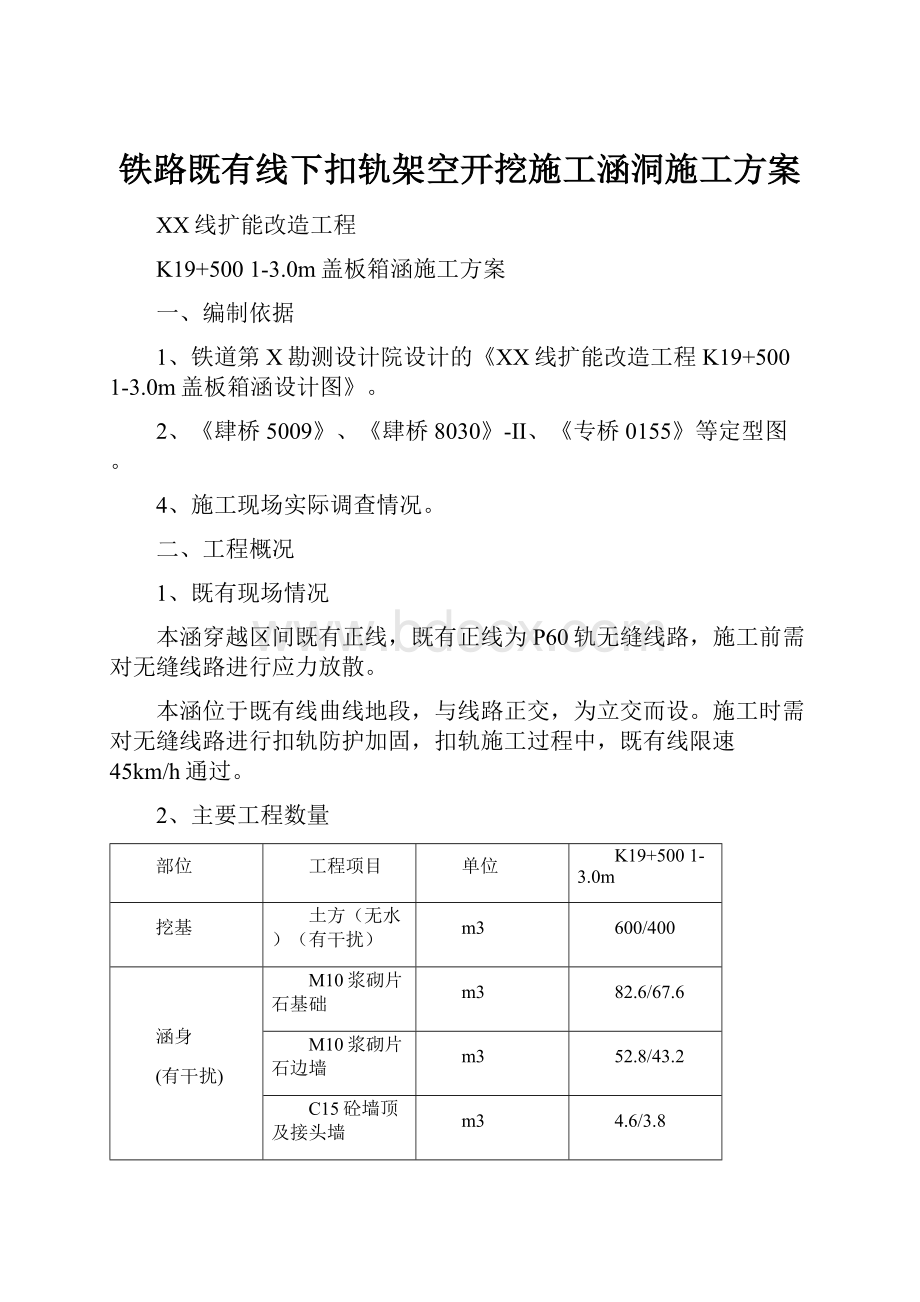 铁路既有线下扣轨架空开挖施工涵洞施工方案.docx