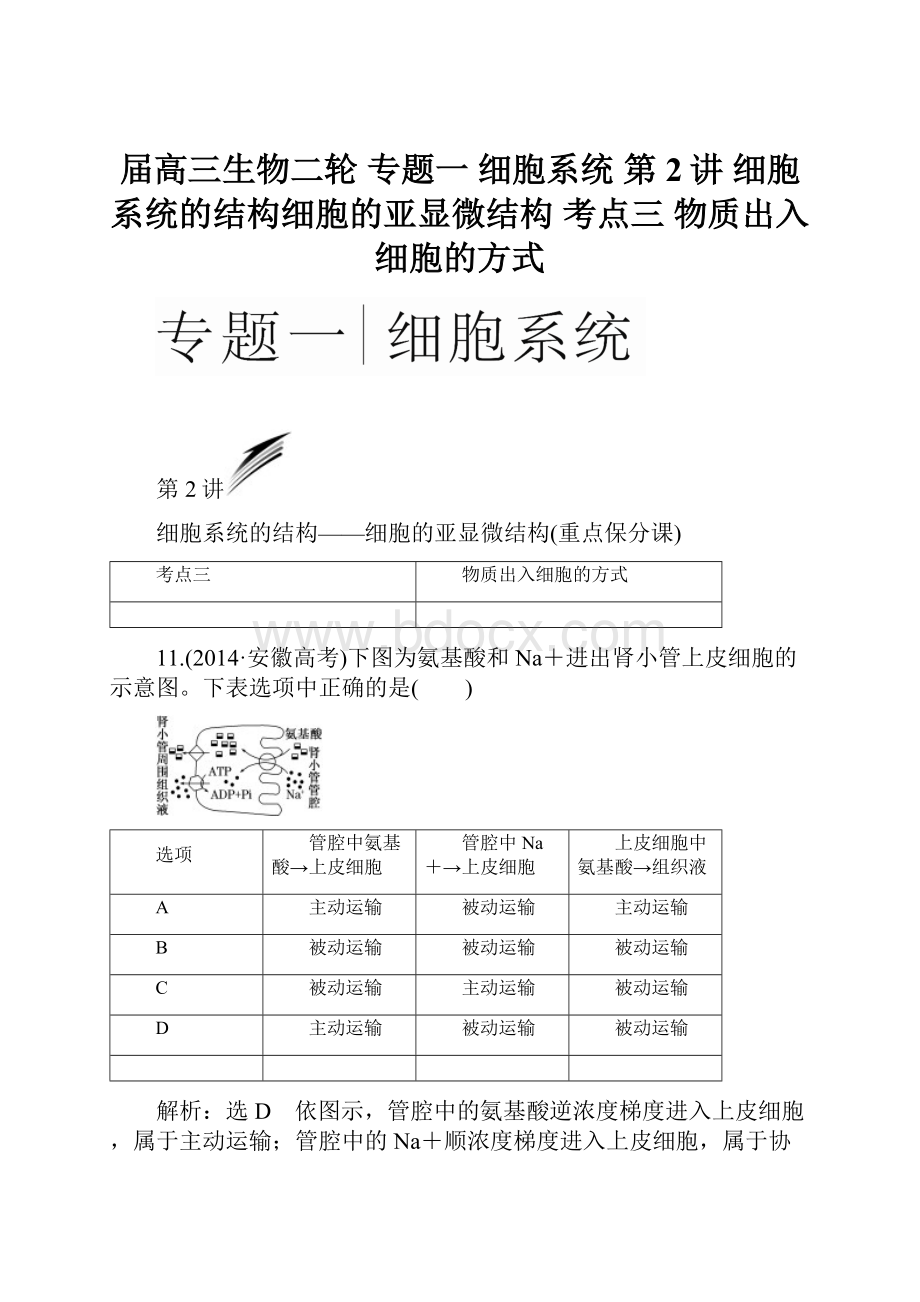 届高三生物二轮 专题一 细胞系统 第2讲 细胞系统的结构细胞的亚显微结构 考点三 物质出入细胞的方式.docx