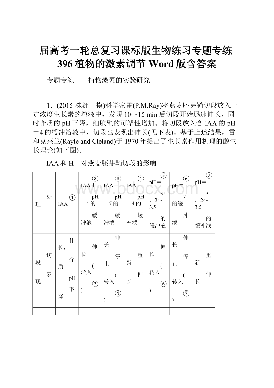 届高考一轮总复习课标版生物练习专题专练396植物的激素调节 Word版含答案.docx_第1页