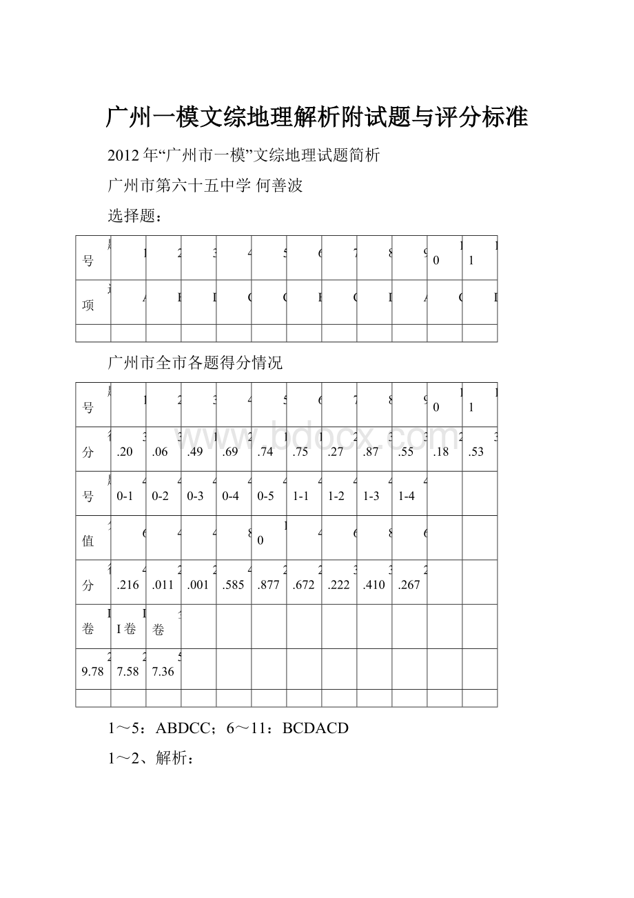 广州一模文综地理解析附试题与评分标准.docx