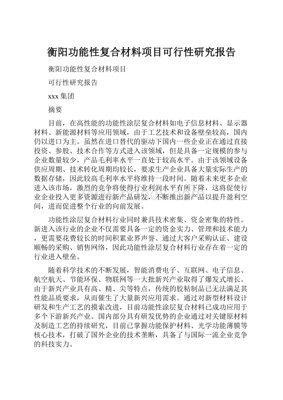 衡阳功能性复合材料项目可行性研究报告.docx