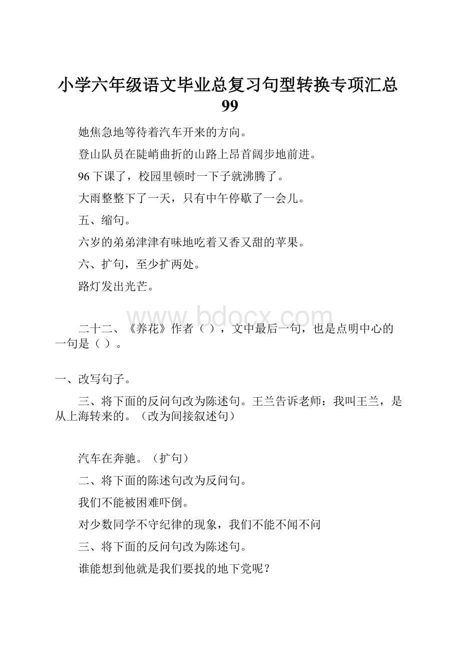 小学六年级语文毕业总复习句型转换专项汇总99.docx_第1页