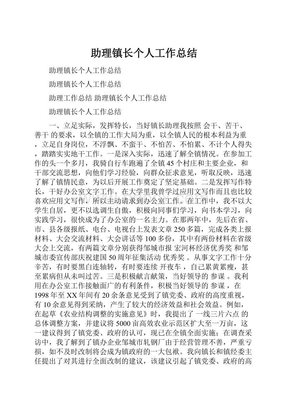 助理镇长个人工作总结.docx