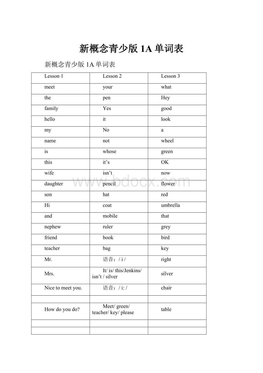 新概念青少版1A单词表.docx