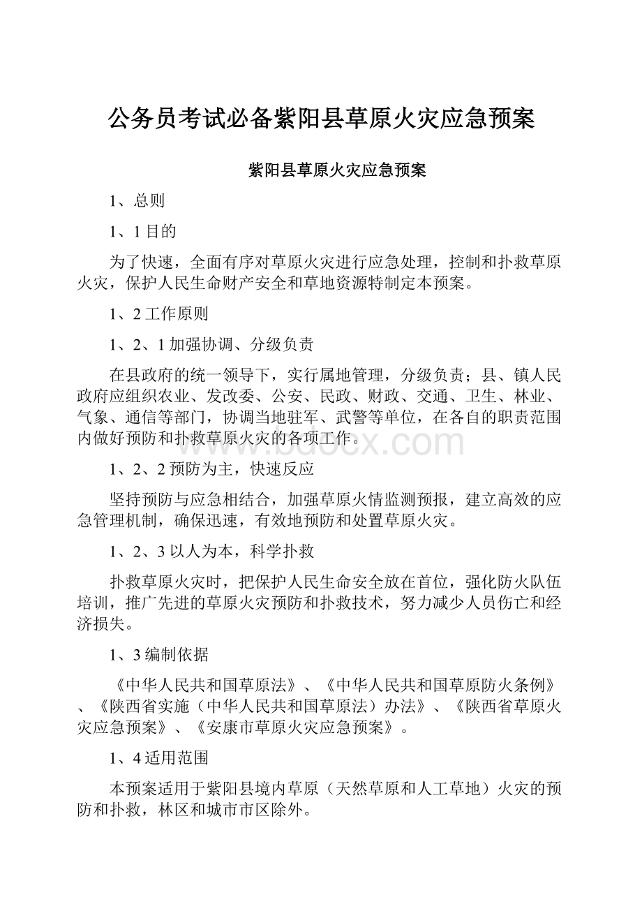 公务员考试必备紫阳县草原火灾应急预案.docx