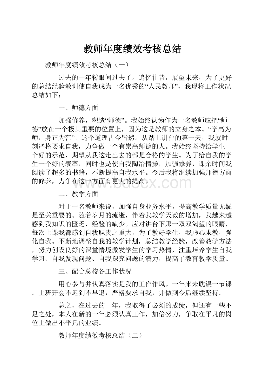 教师年度绩效考核总结.docx