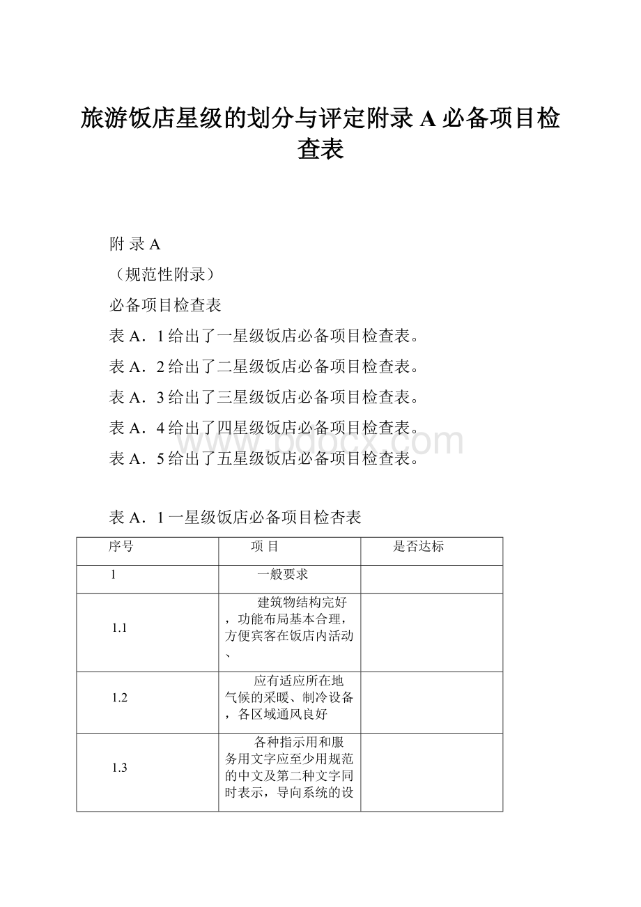 旅游饭店星级的划分与评定附录A必备项目检查表.docx_第1页