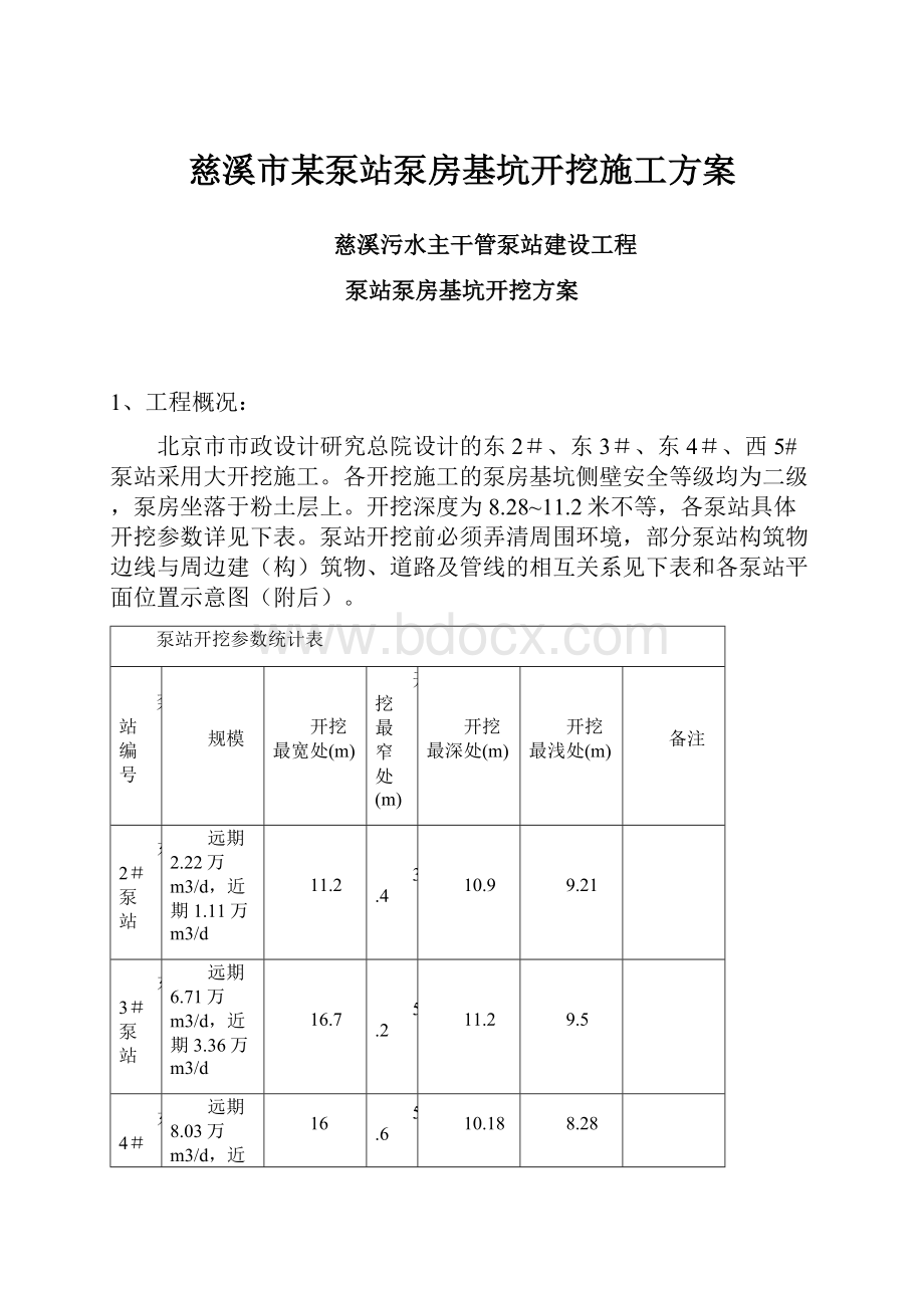 慈溪市某泵站泵房基坑开挖施工方案.docx_第1页