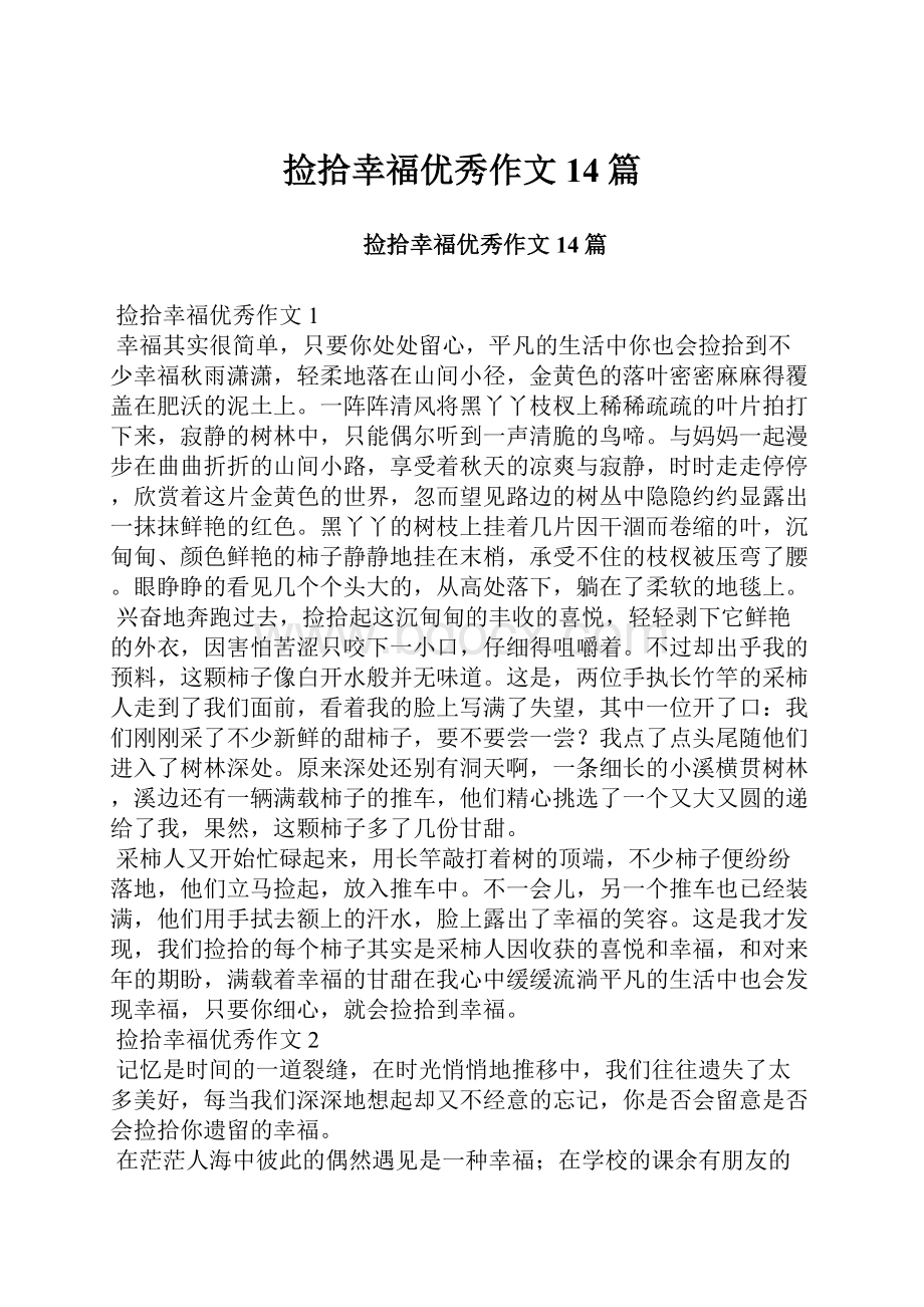 捡拾幸福优秀作文14篇.docx