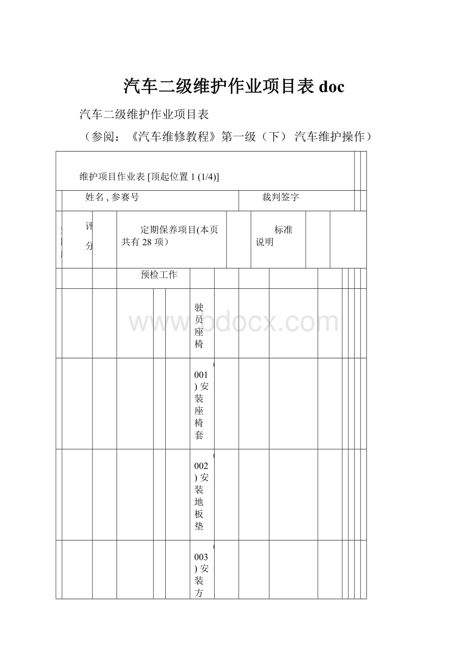 汽车二级维护作业项目表doc.docx_第1页