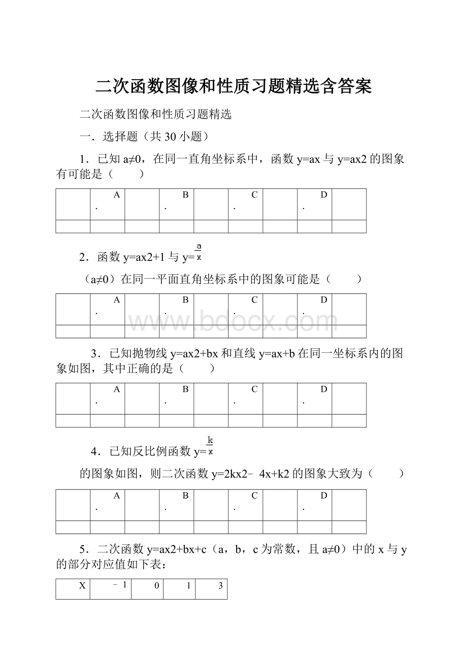 二次函数图像和性质习题精选含答案.docx