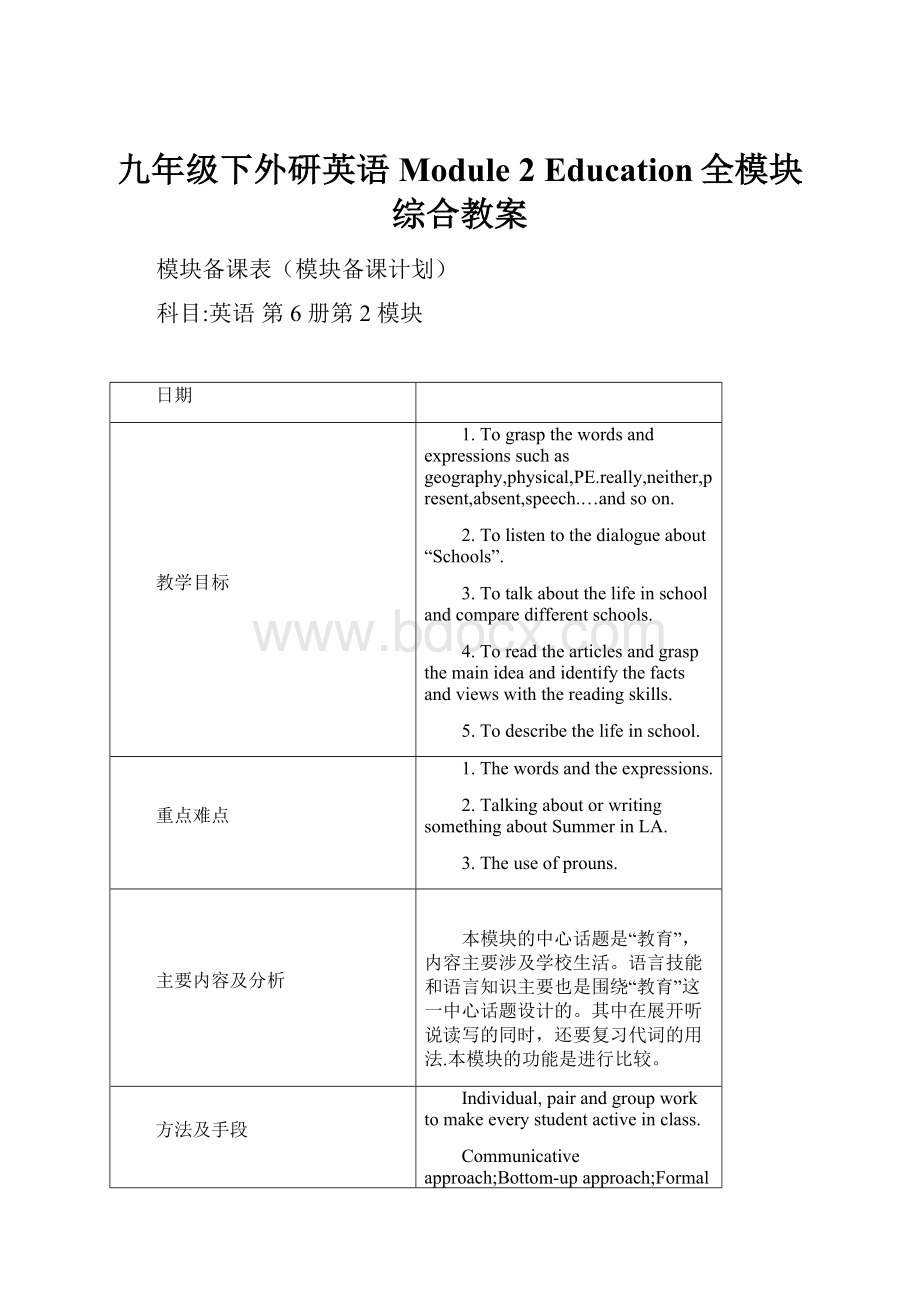 九年级下外研英语Module 2 Education全模块综合教案.docx