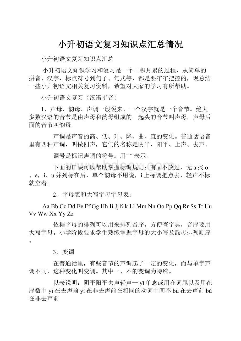 小升初语文复习知识点汇总情况.docx_第1页