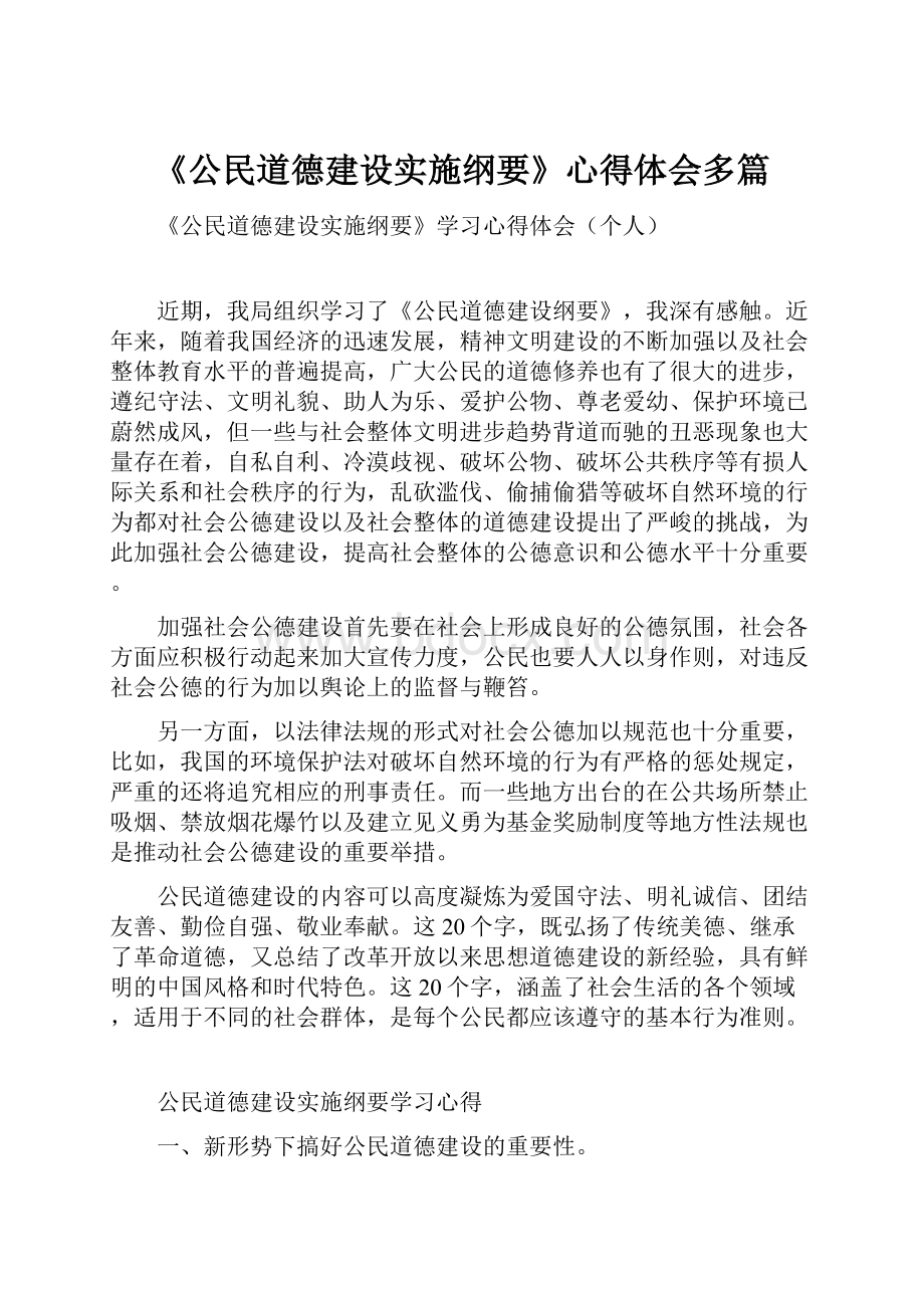 《公民道德建设实施纲要》心得体会多篇.docx