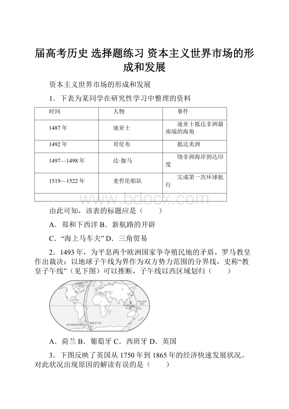 届高考历史选择题练习 资本主义世界市场的形成和发展.docx