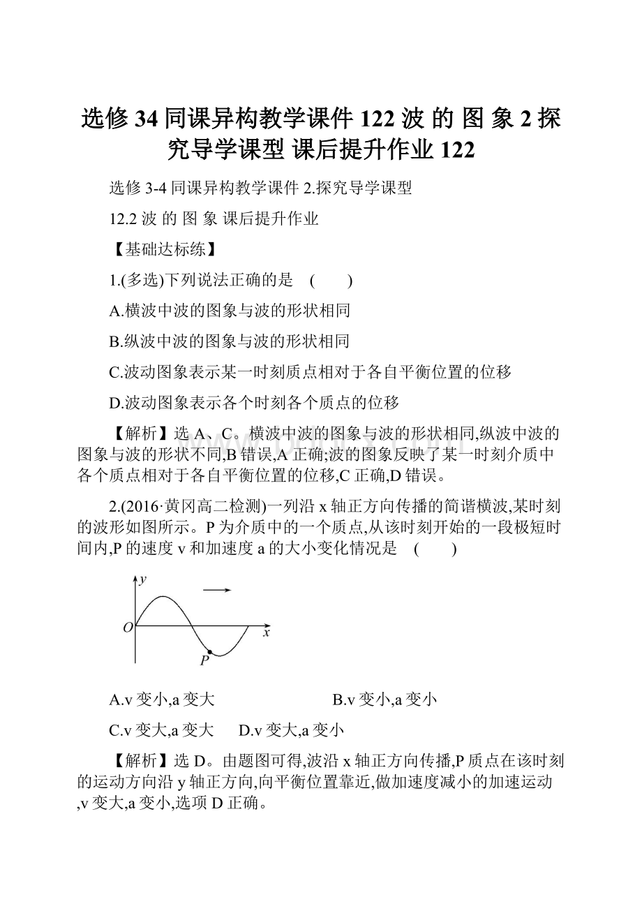 选修34同课异构教学课件122波 的 图 象2探究导学课型 课后提升作业 122.docx