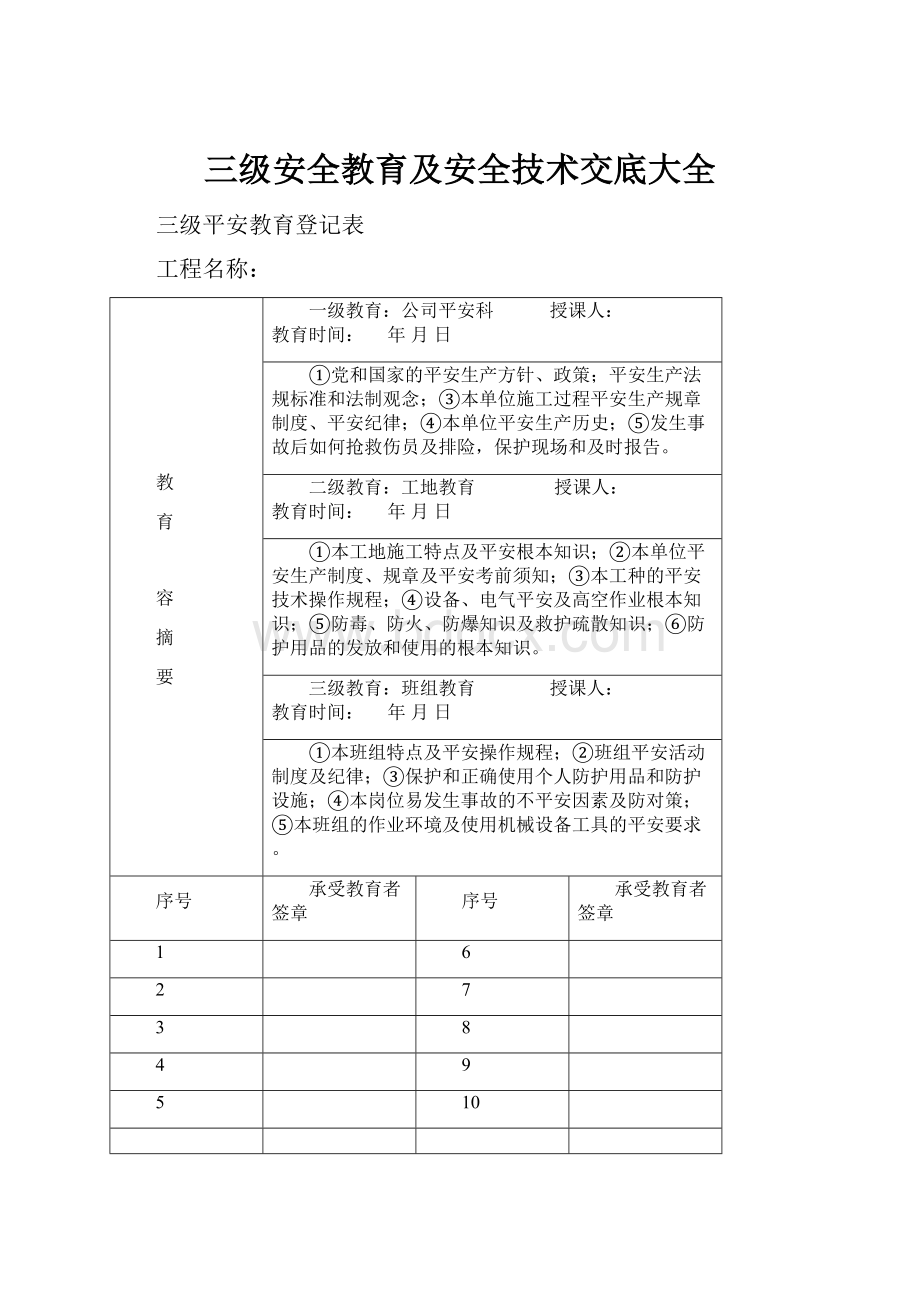 三级安全教育及安全技术交底大全.docx_第1页