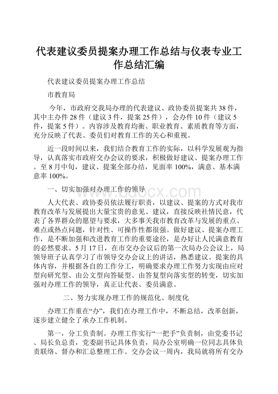 代表建议委员提案办理工作总结与仪表专业工作总结汇编.docx