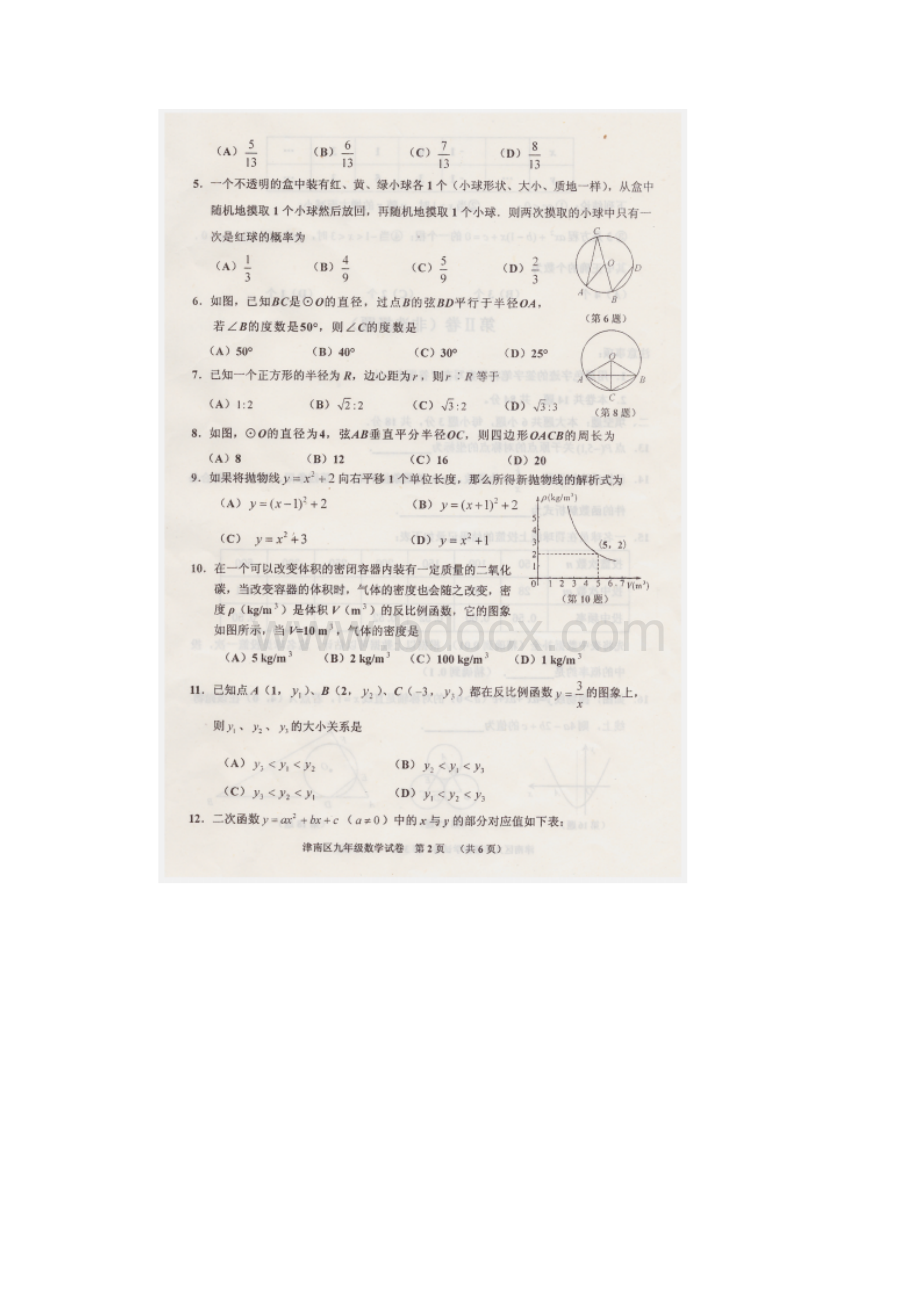 天津市津南区九年级数学上学期期末考试试题扫描版.docx_第2页