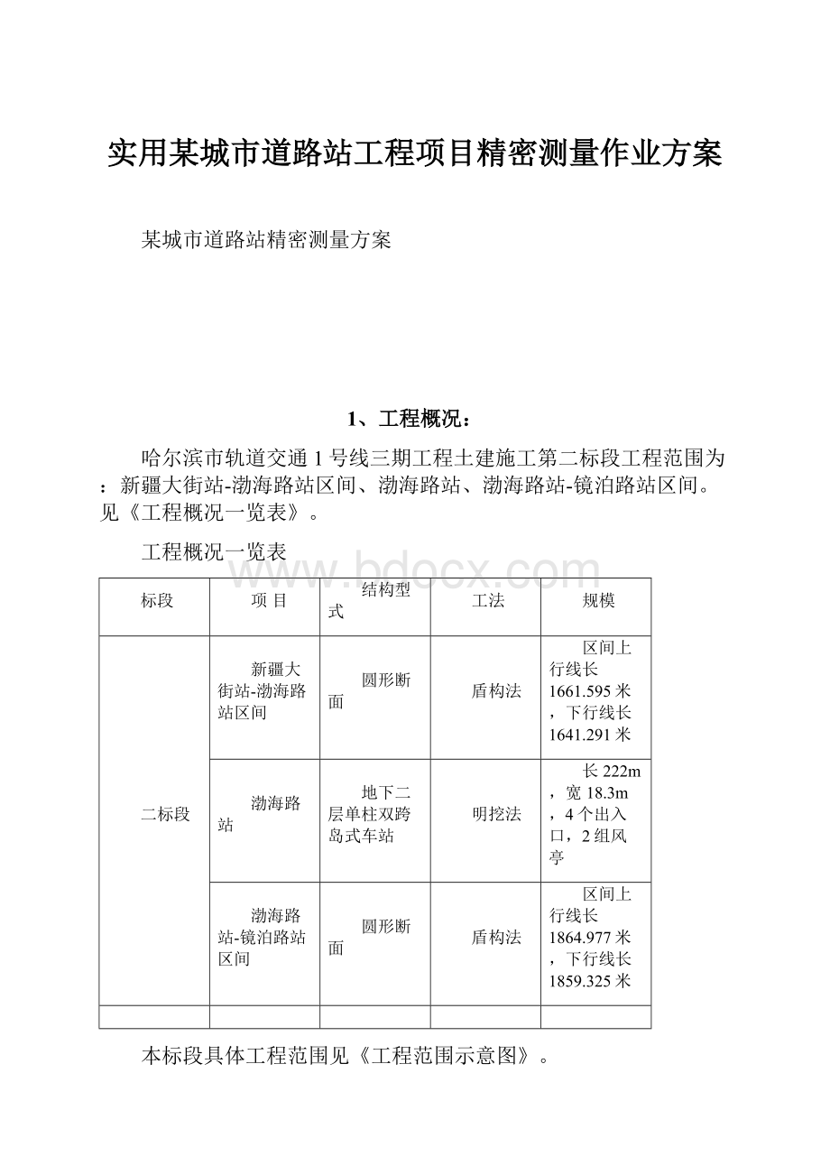 实用某城市道路站工程项目精密测量作业方案.docx_第1页