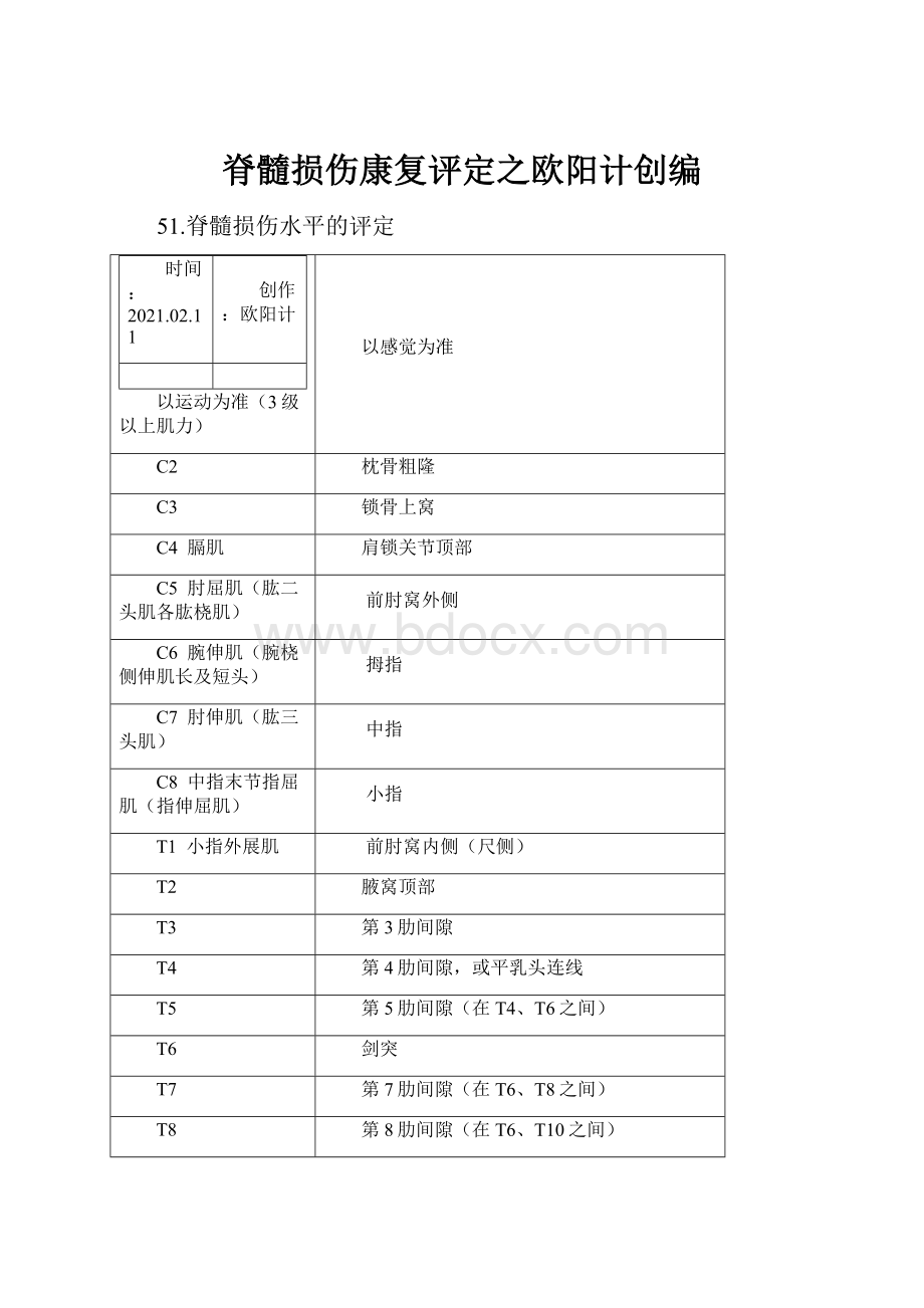 脊髓损伤康复评定之欧阳计创编.docx