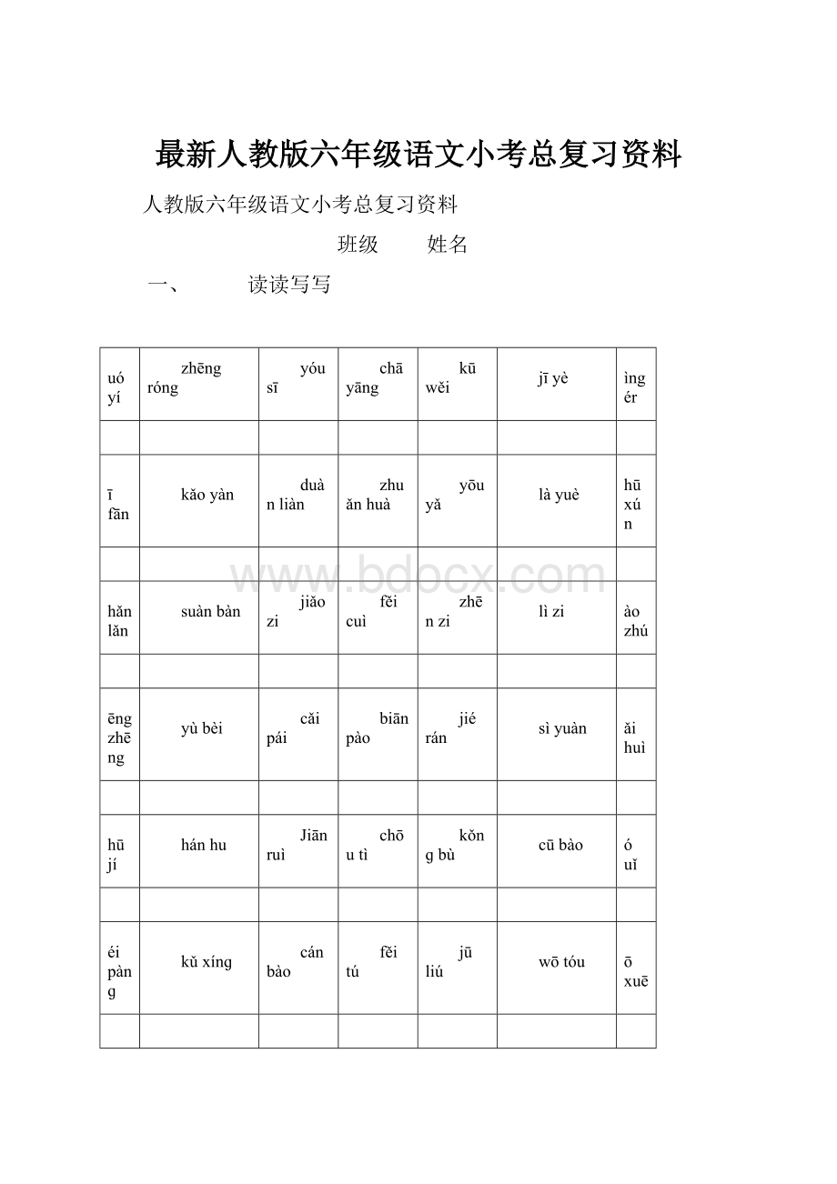 最新人教版六年级语文小考总复习资料.docx