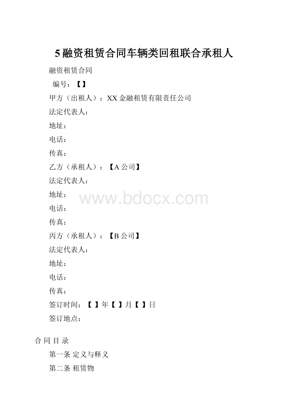 5融资租赁合同车辆类回租联合承租人.docx