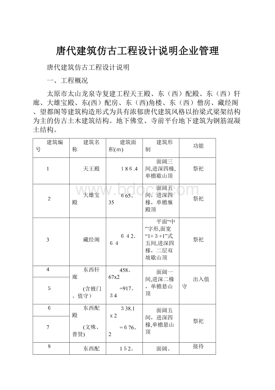 唐代建筑仿古工程设计说明企业管理.docx