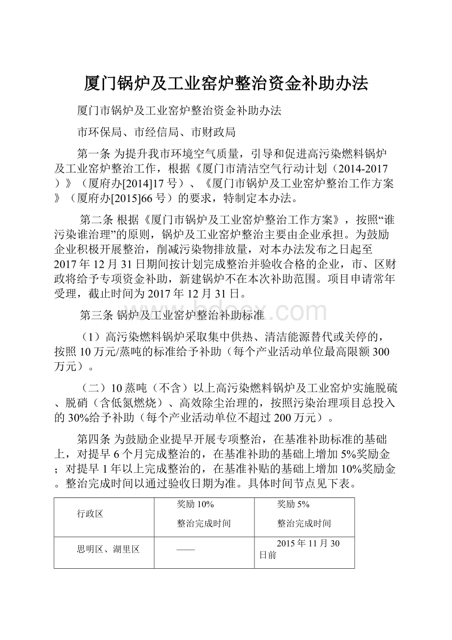 厦门锅炉及工业窑炉整治资金补助办法.docx