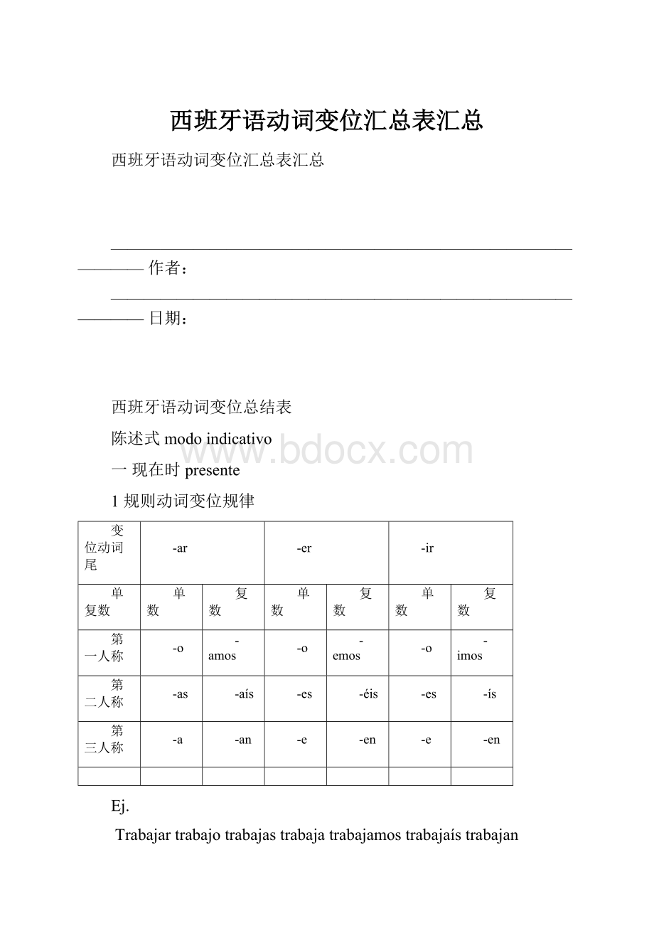 西班牙语动词变位汇总表汇总.docx_第1页