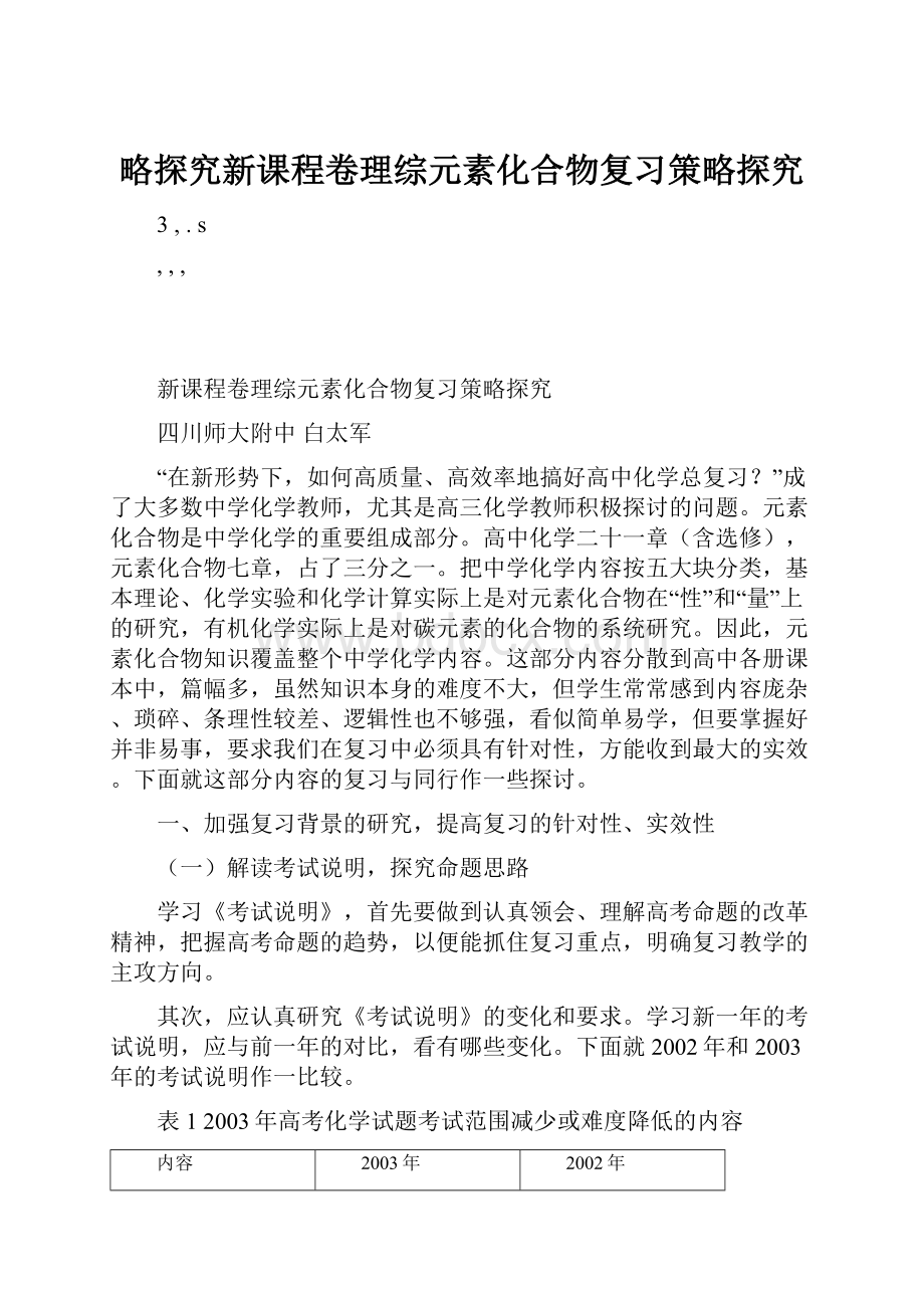 略探究新课程卷理综元素化合物复习策略探究.docx