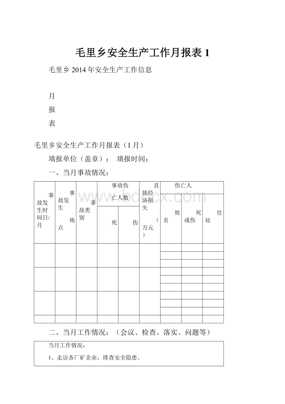 毛里乡安全生产工作月报表1.docx