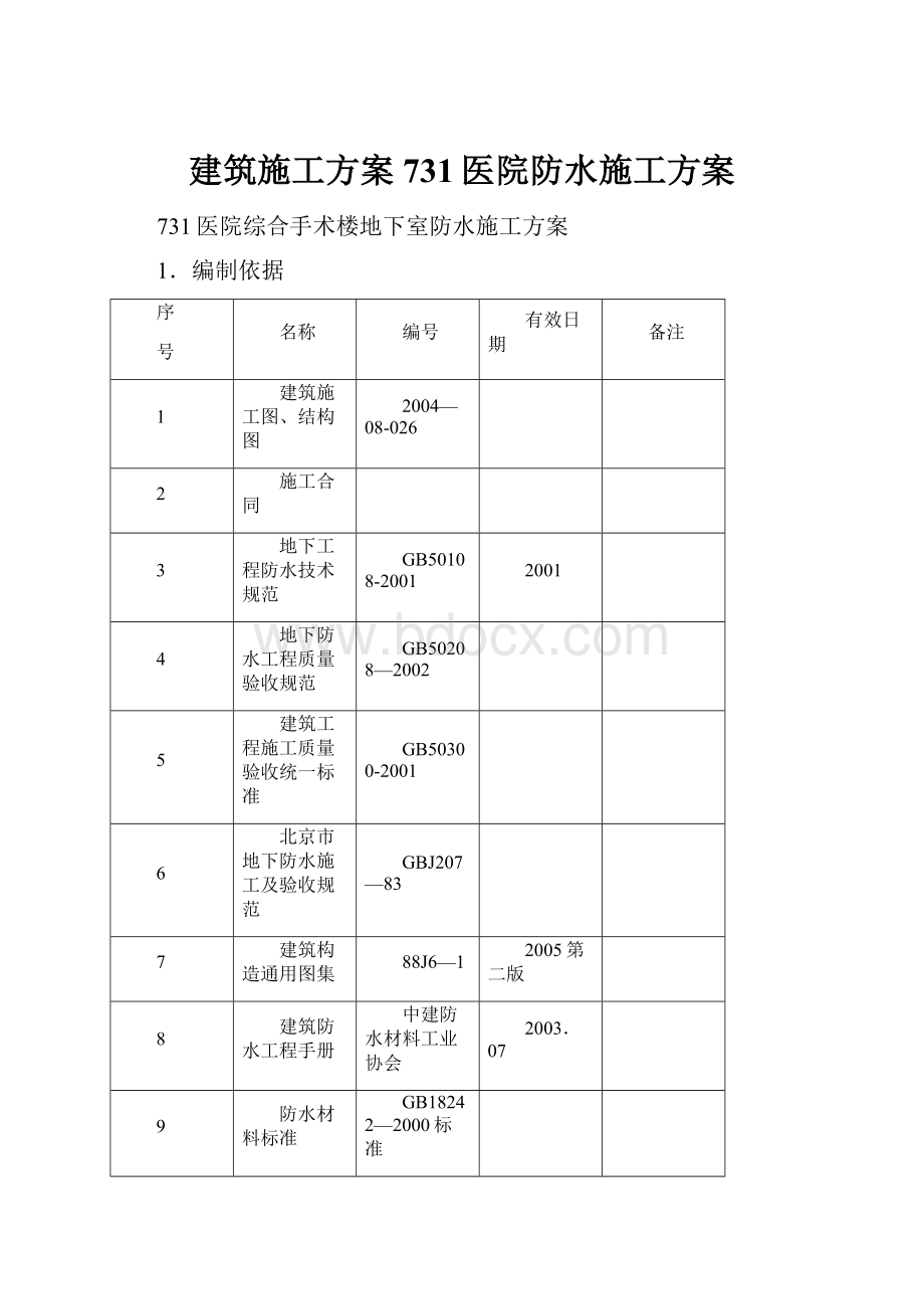 建筑施工方案731医院防水施工方案.docx_第1页