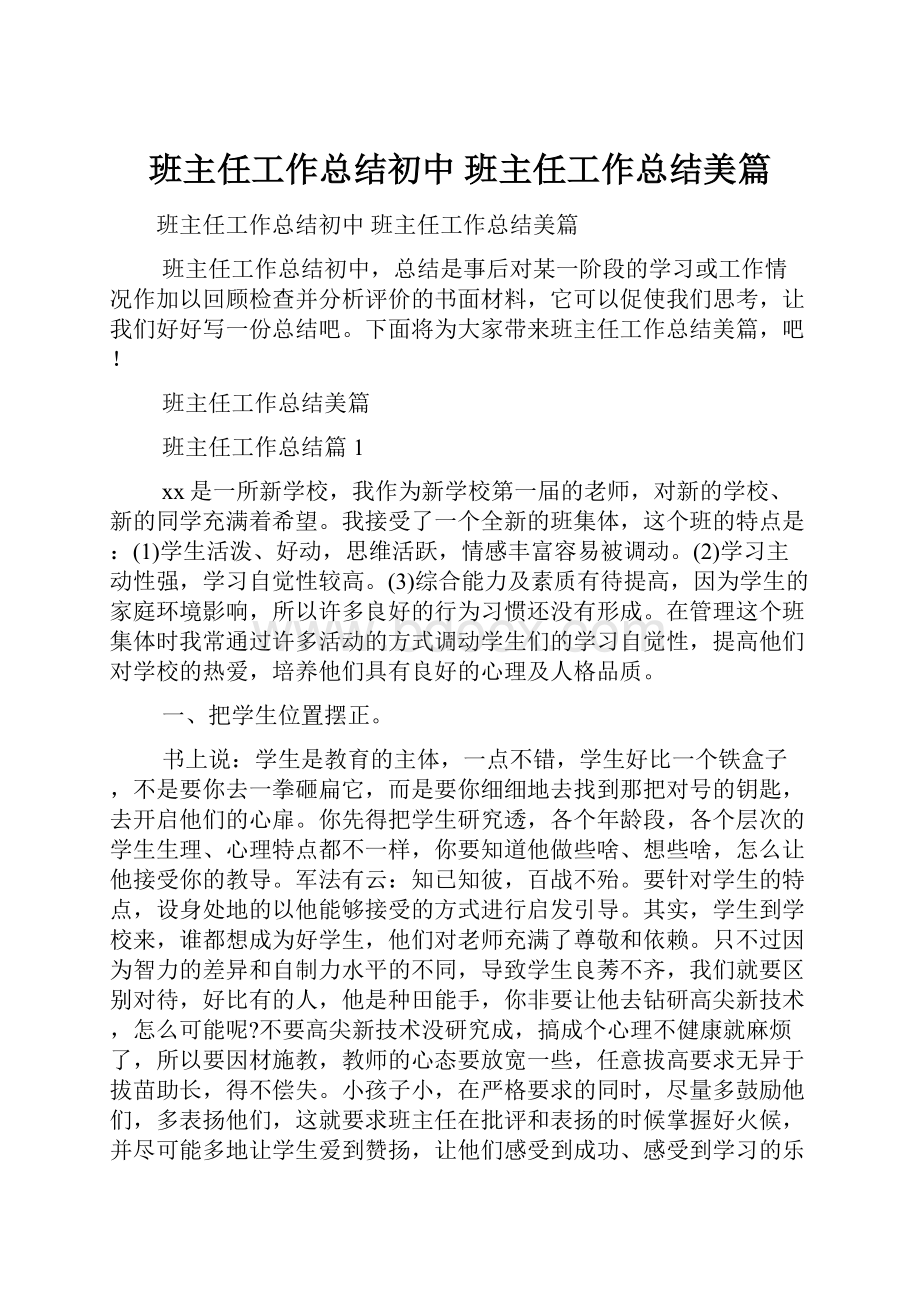 班主任工作总结初中 班主任工作总结美篇.docx