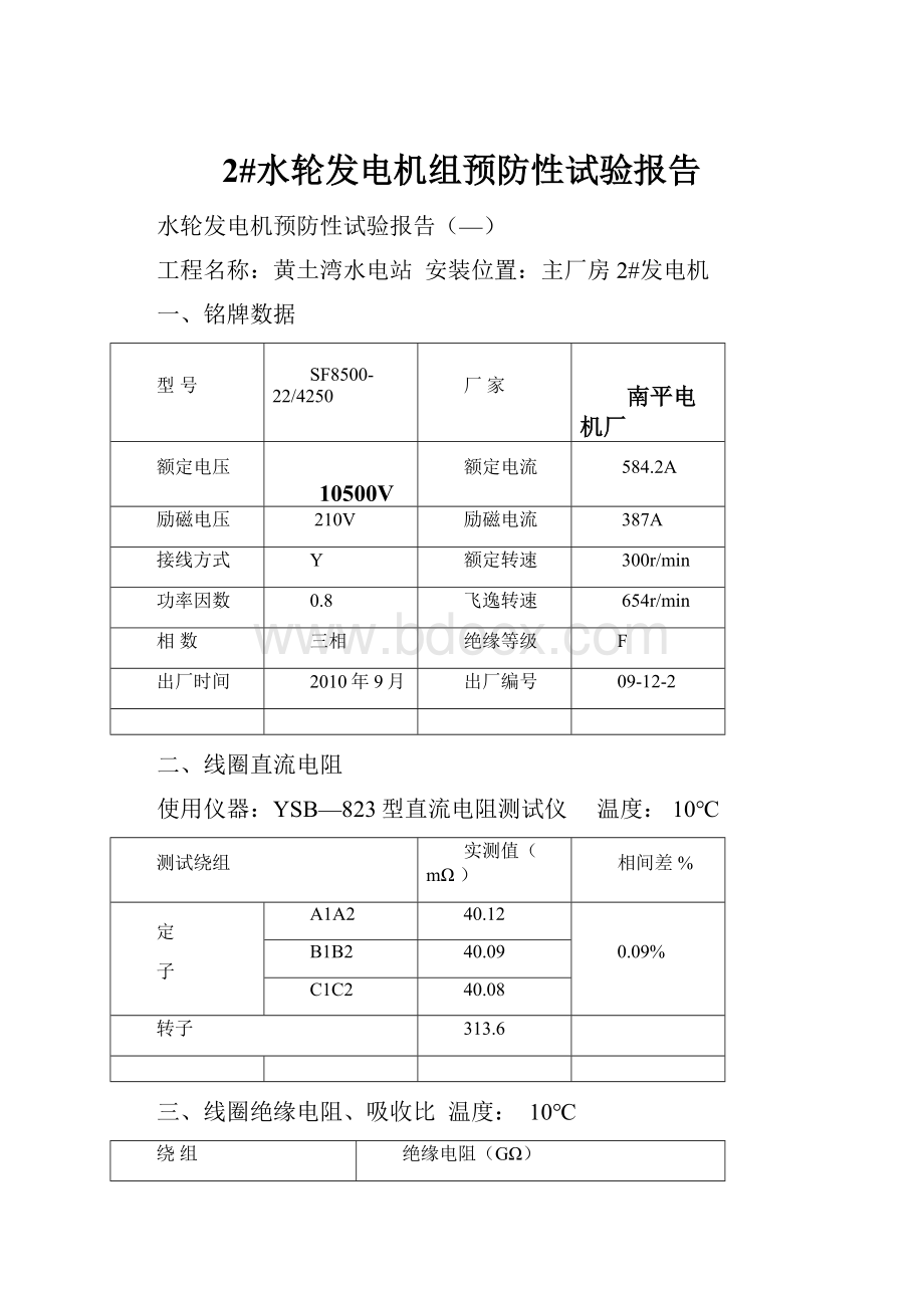 2#水轮发电机组预防性试验报告.docx