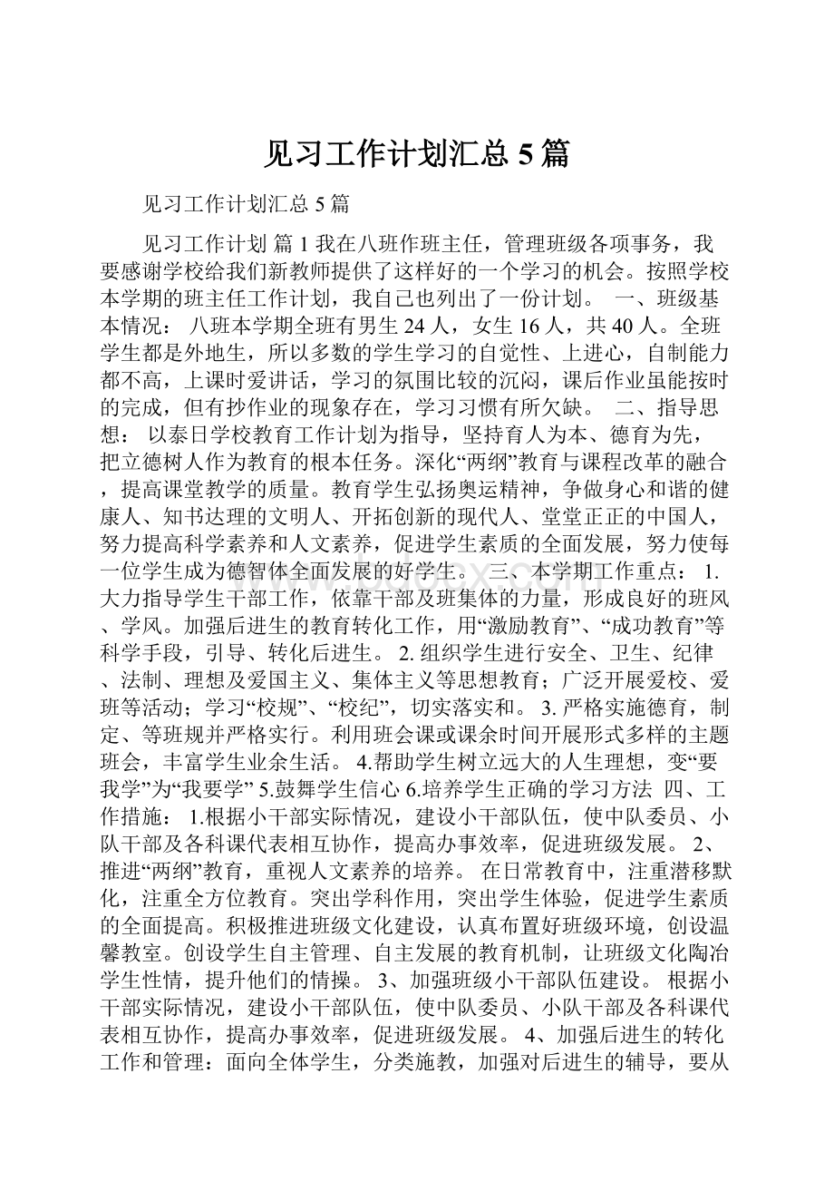 见习工作计划汇总5篇.docx