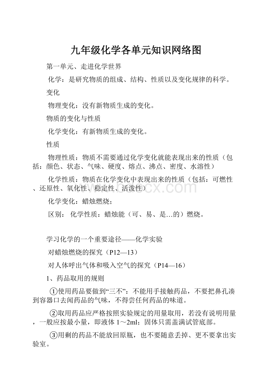 九年级化学各单元知识网络图.docx_第1页