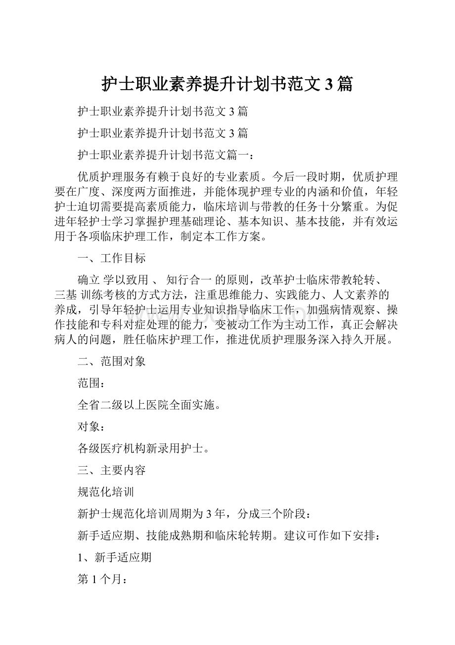 护士职业素养提升计划书范文3篇.docx