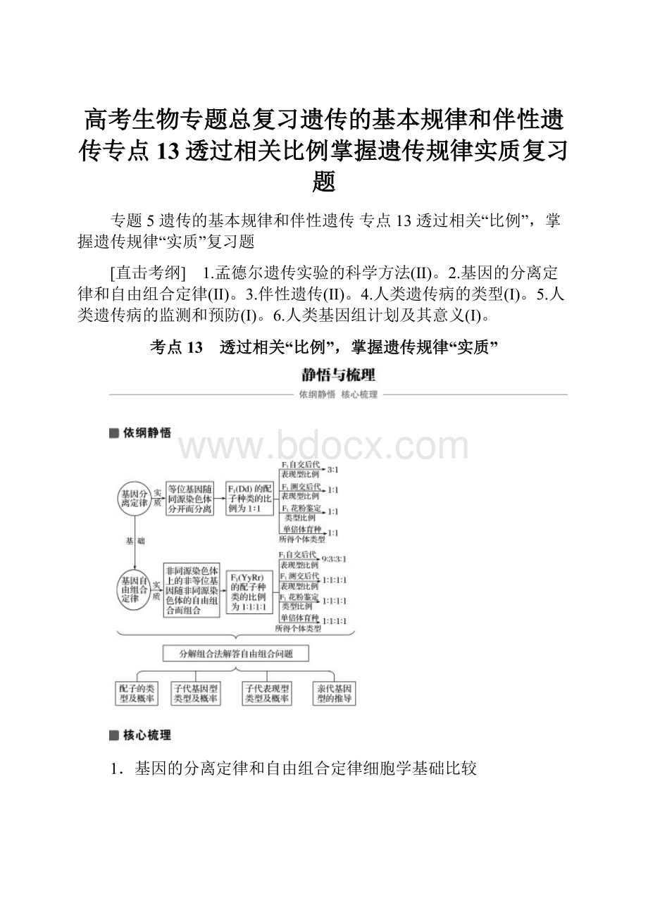 高考生物专题总复习遗传的基本规律和伴性遗传专点13透过相关比例掌握遗传规律实质复习题.docx_第1页