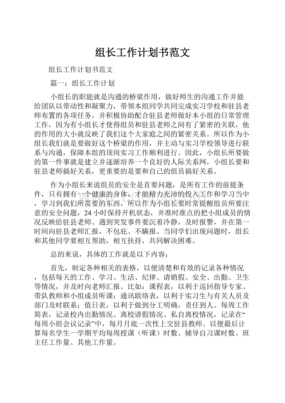 组长工作计划书范文.docx