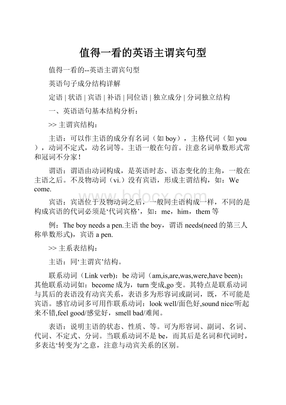 值得一看的英语主谓宾句型.docx_第1页