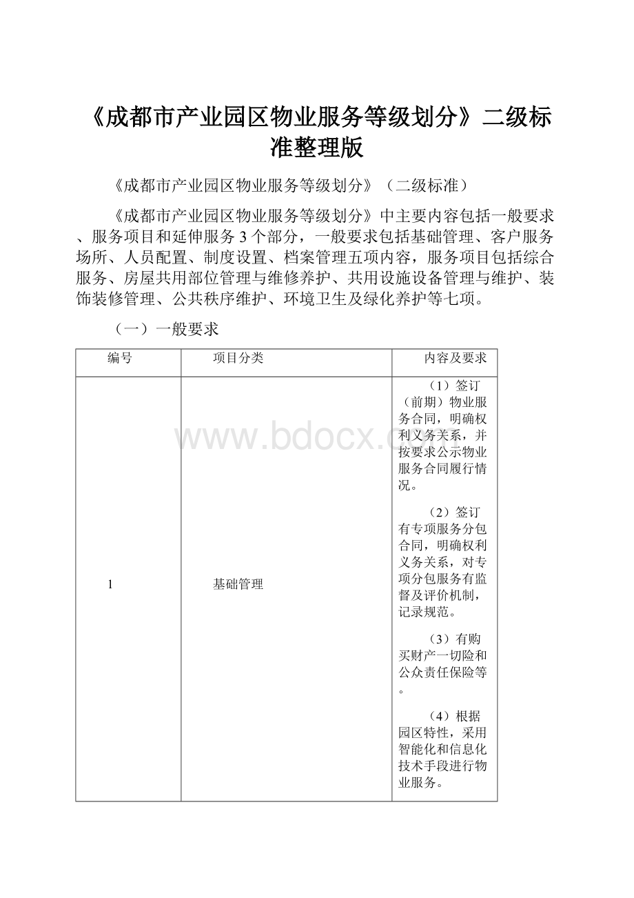 《成都市产业园区物业服务等级划分》二级标准整理版.docx