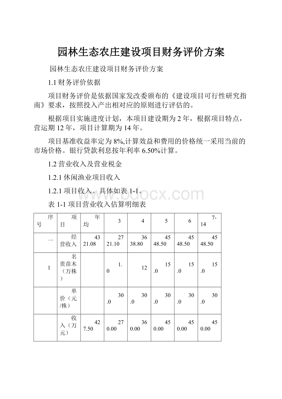 园林生态农庄建设项目财务评价方案.docx