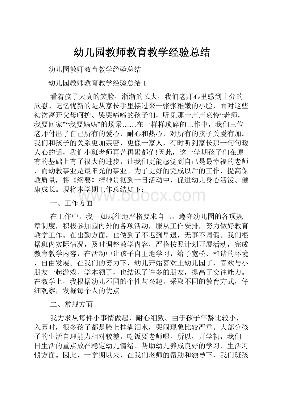 幼儿园教师教育教学经验总结.docx