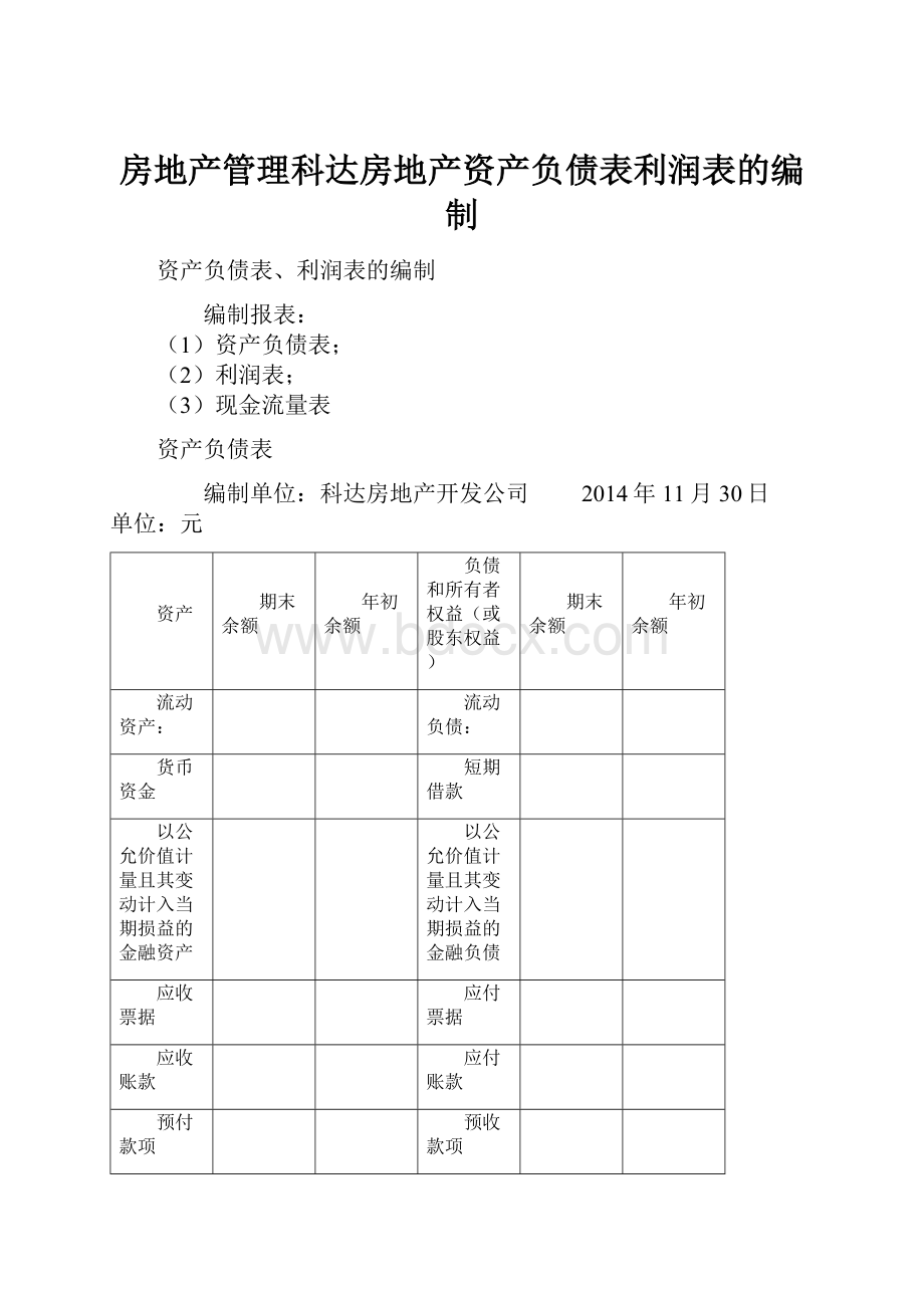 房地产管理科达房地产资产负债表利润表的编制.docx